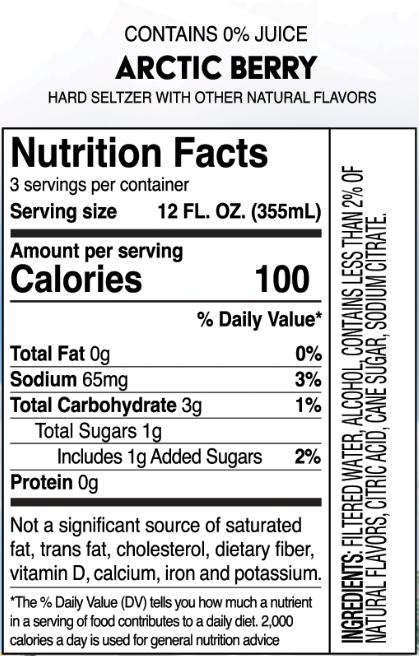 Truly Arctic Berry Nutritional Label