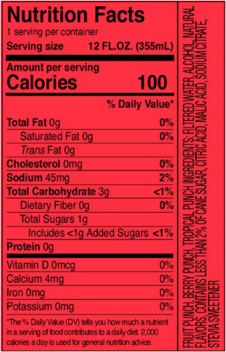 Truly Fruit Punch Family Nutrition Label