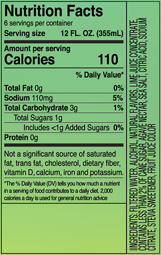 Truly Margarita Family Nutrition Label